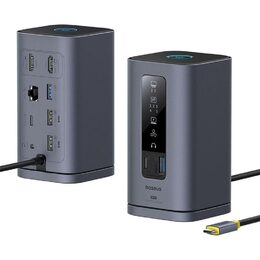 Dokovací stanice 10v1 Baseus Spacemate 100W 2xUSB-C, 4xUSB, 2xHDMI, 1xRJ45, 3,5mm jack šedá